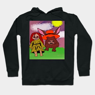 drawing doll with rabbit watercolor background Hoodie